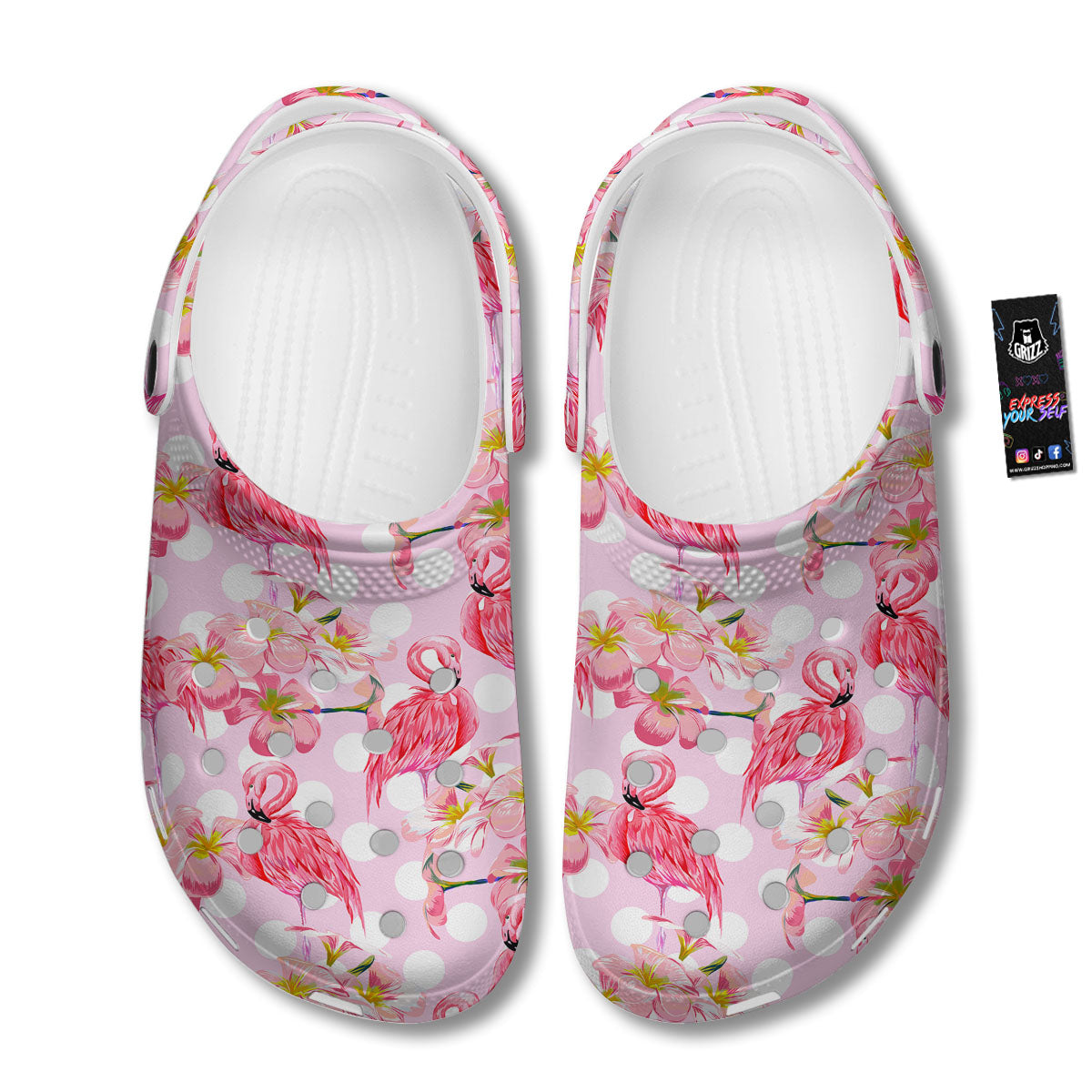 Flamingo Pink Polka Print Pattern Clog-grizzshop