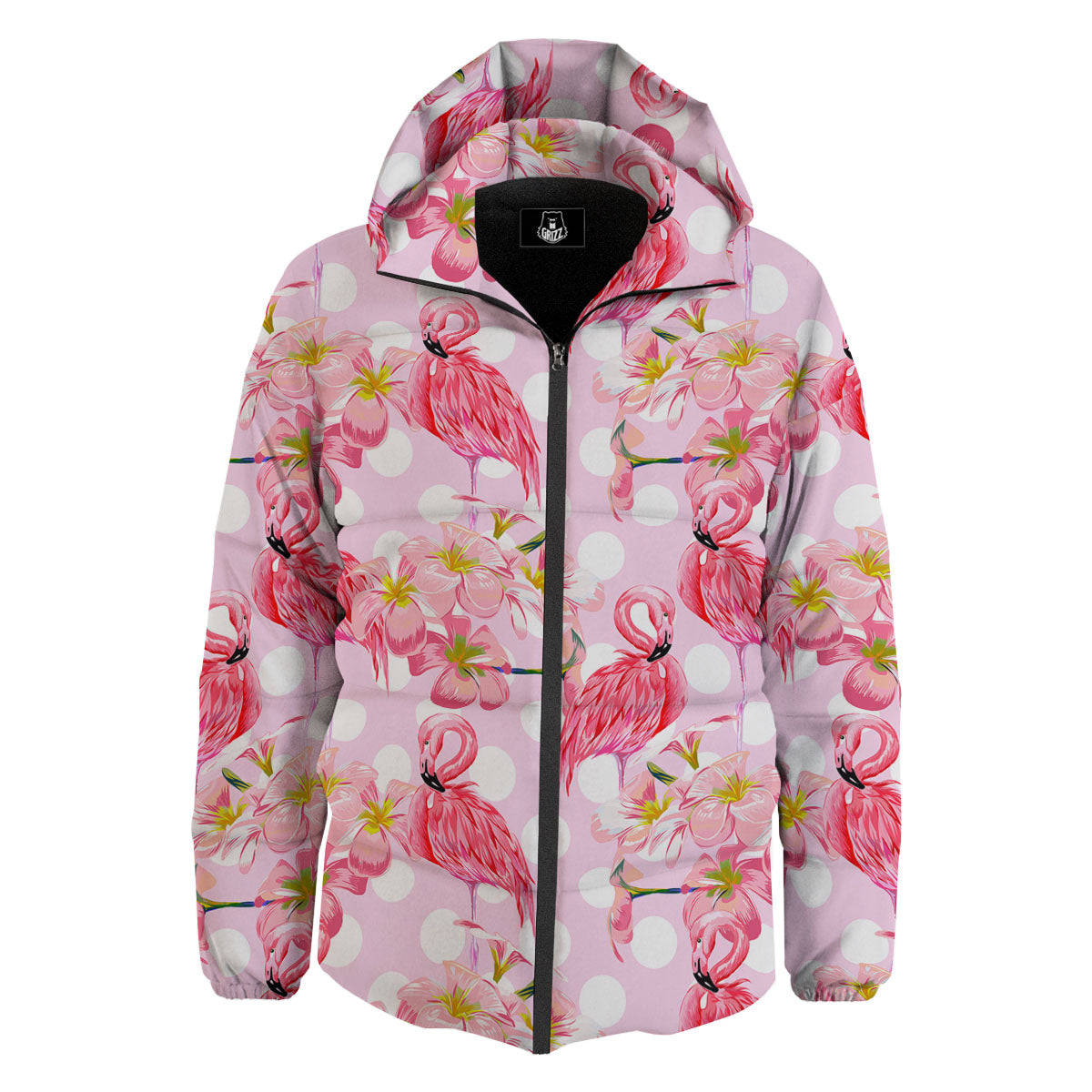 Flamingo Pink Polka Print Pattern Down Jacket-grizzshop