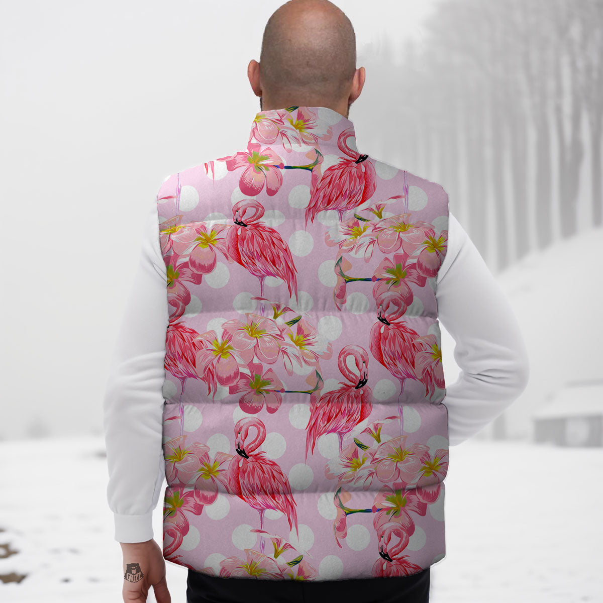 Flamingo Pink Polka Print Pattern Down Vest-grizzshop
