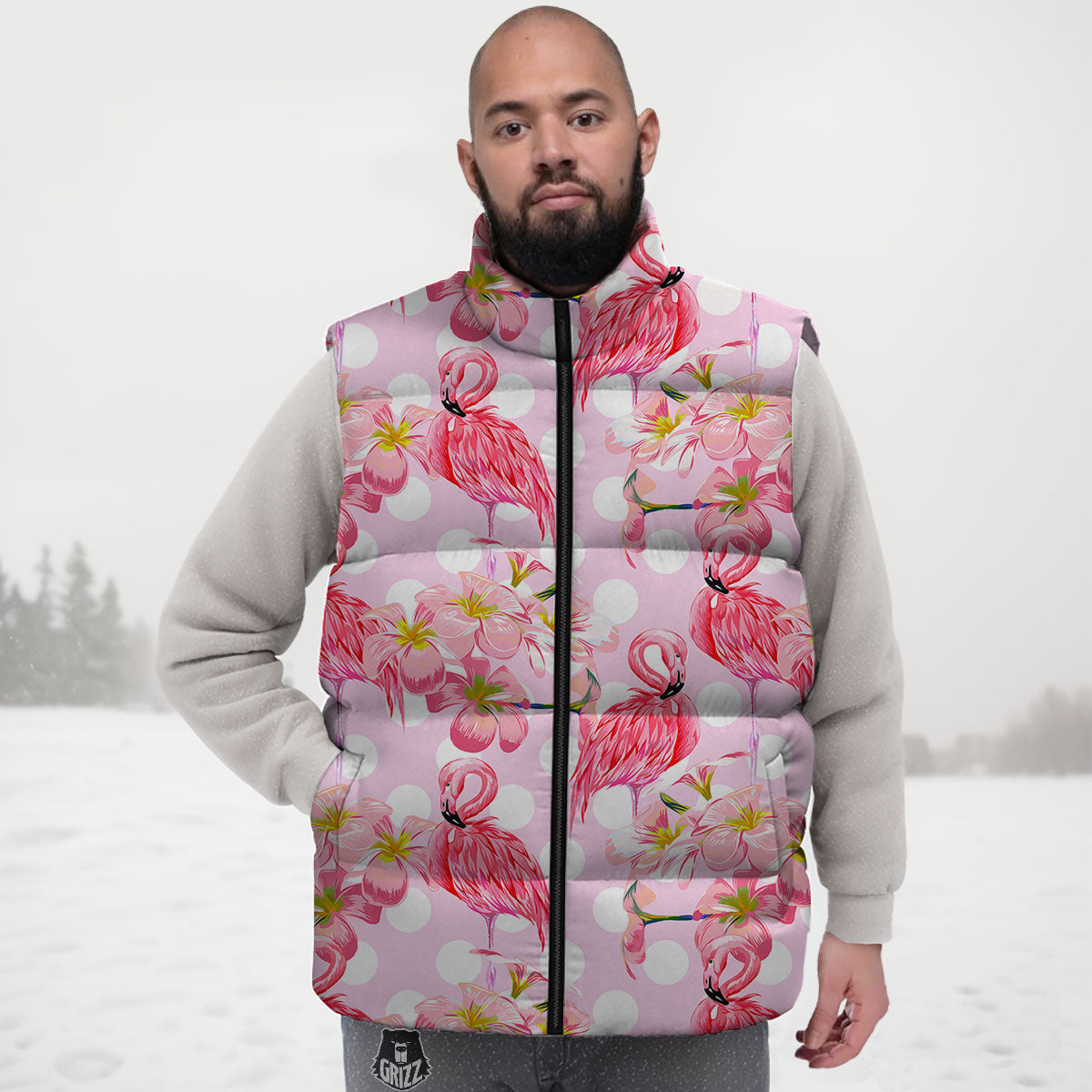 Flamingo Pink Polka Print Pattern Down Vest-grizzshop