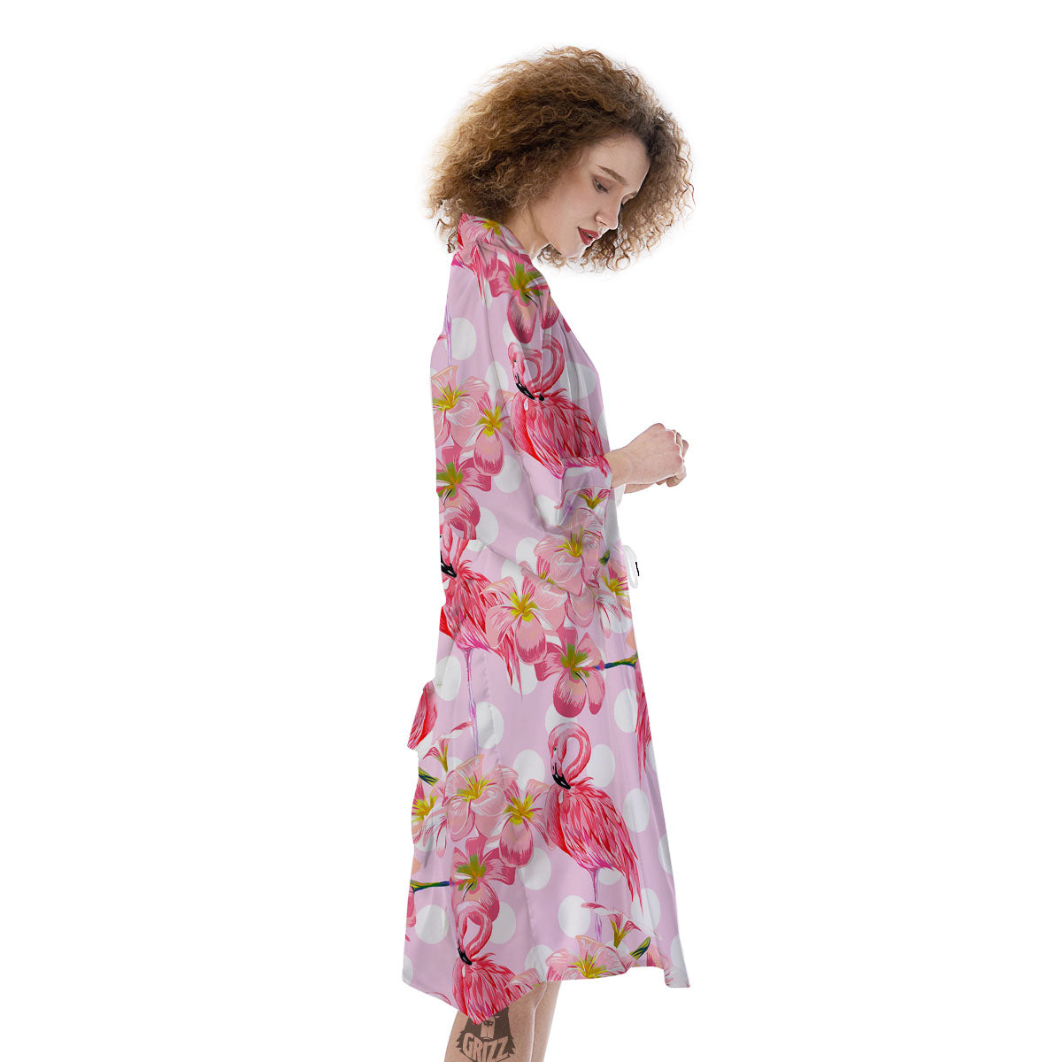 Flamingo Pink Polka Print Pattern Kimono-grizzshop
