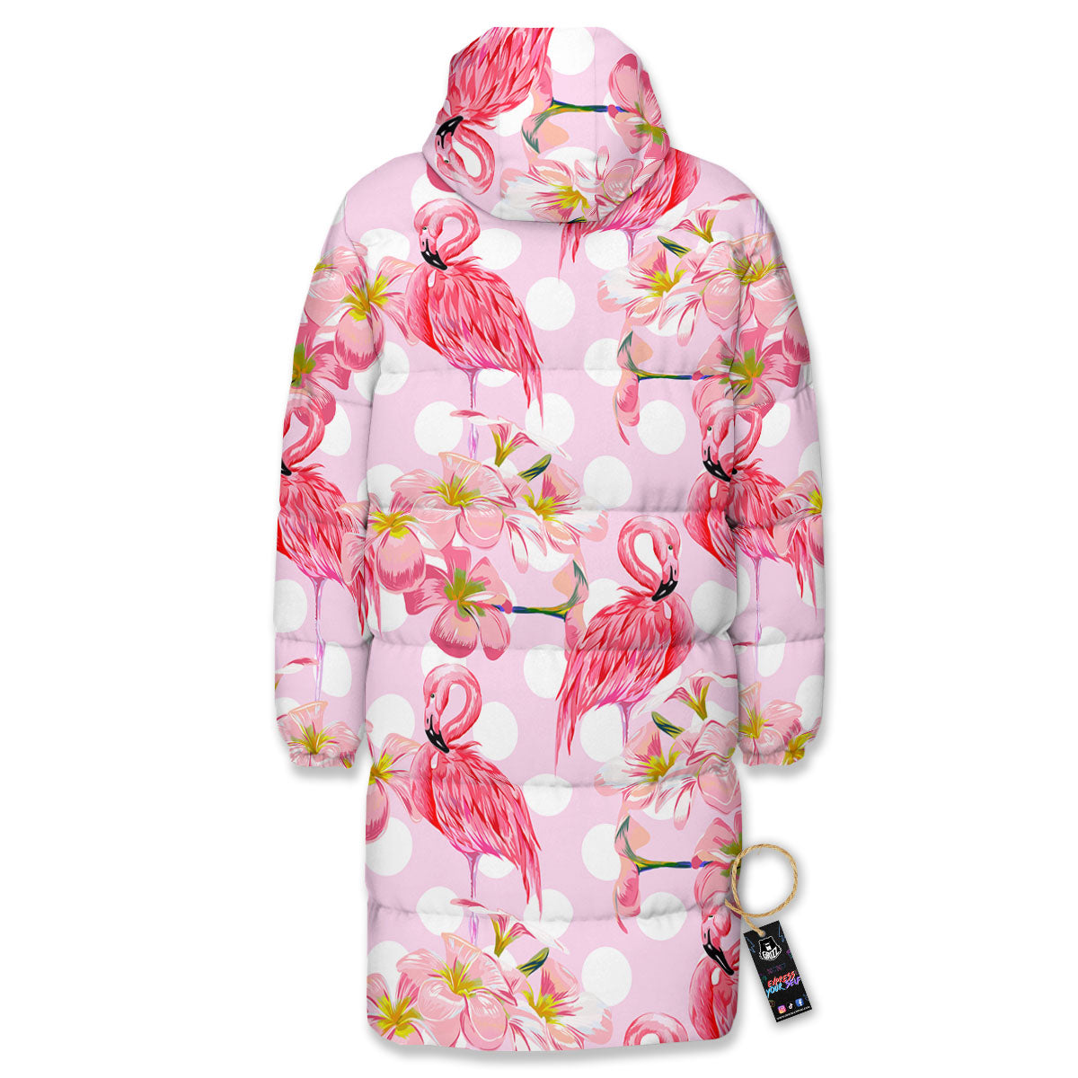 Flamingo Pink Polka Print Pattern Long Down Jacket-grizzshop