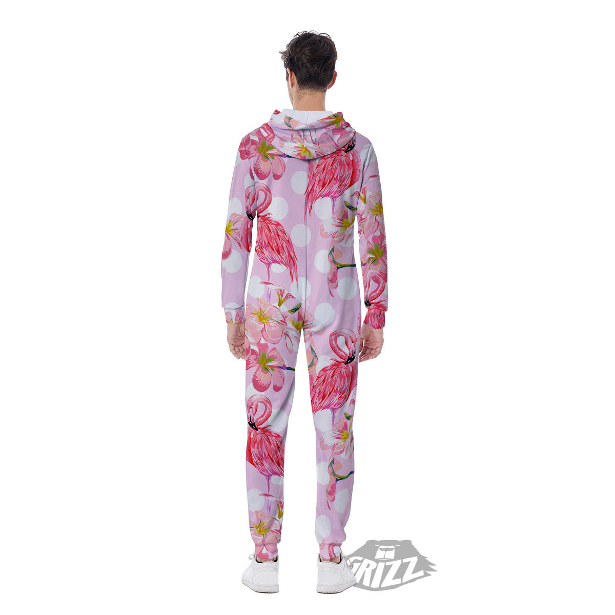 Flamingo Pink Polka Print Pattern Men's Jumpsuit-grizzshop