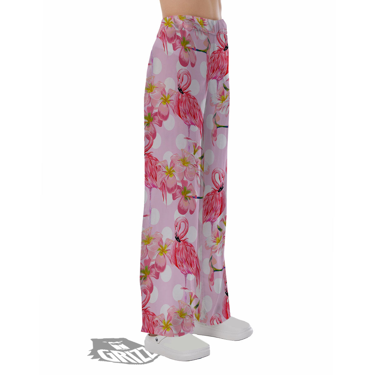 Flamingo Pink Polka Print Pattern Pajama Pants-grizzshop