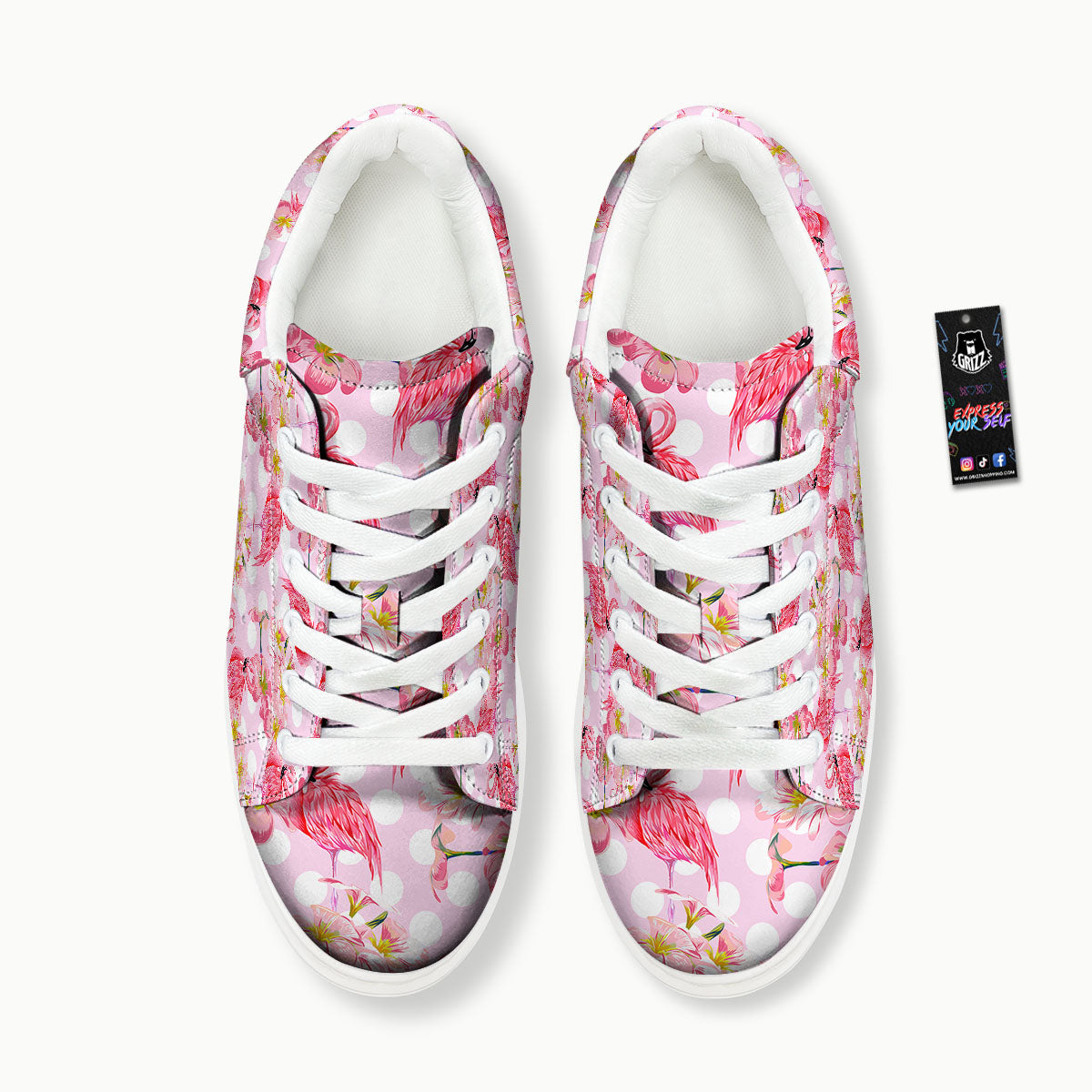 Flamingo Pink Polka Print Pattern Platform Shoes-grizzshop