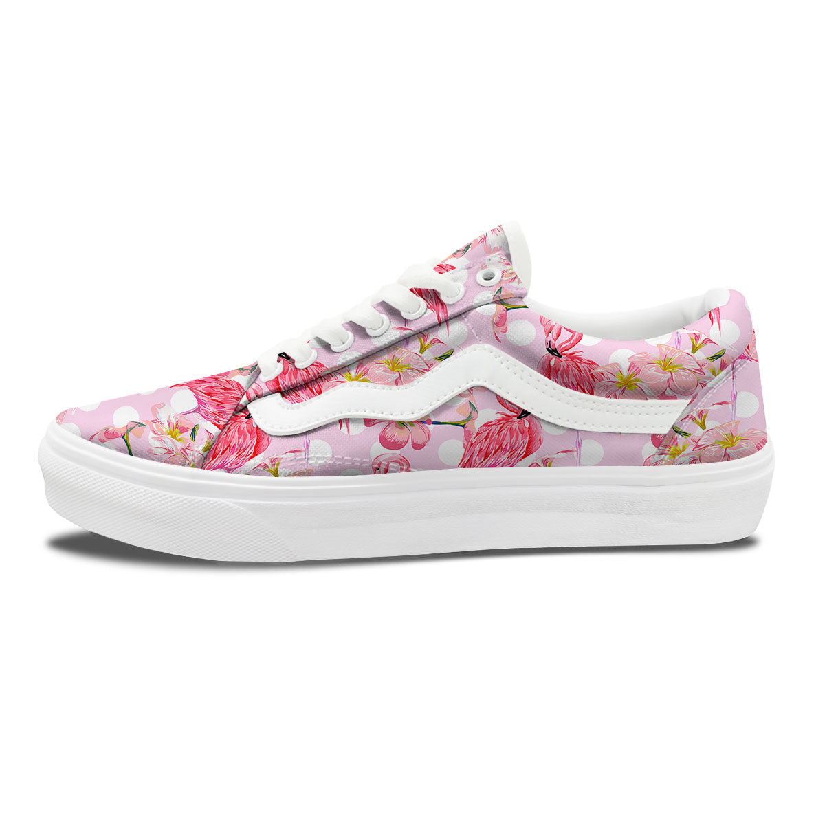 Flamingo Pink Polka Print Pattern Skate Shoes-grizzshop