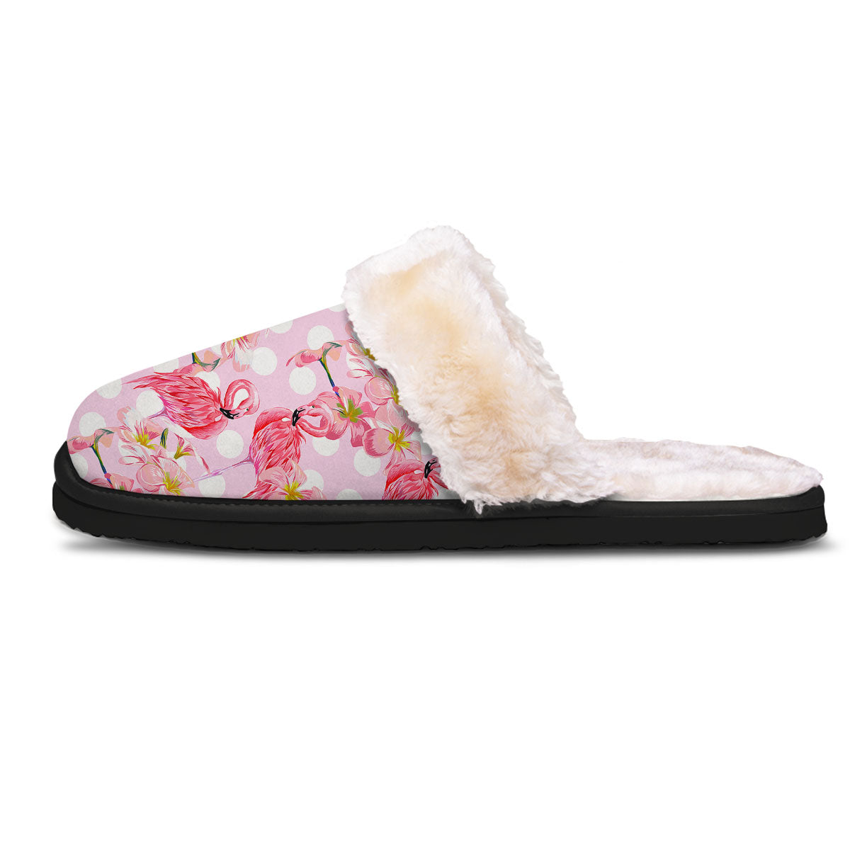 Flamingo Pink Polka Print Pattern Slippers-grizzshop