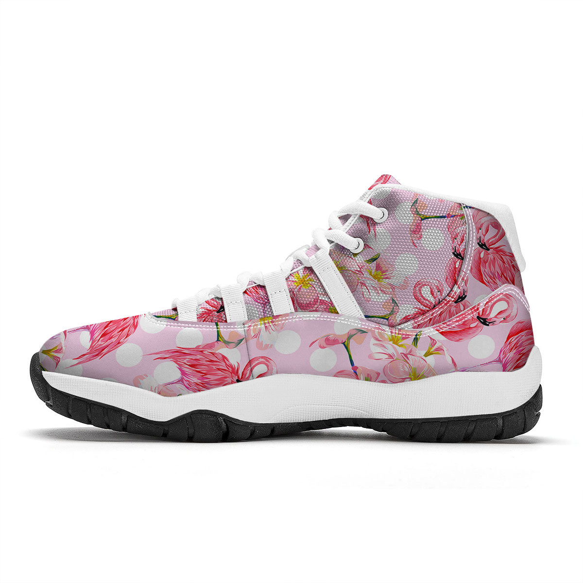 Flamingo Pink Polka Print Pattern White Bball Shoes-grizzshop