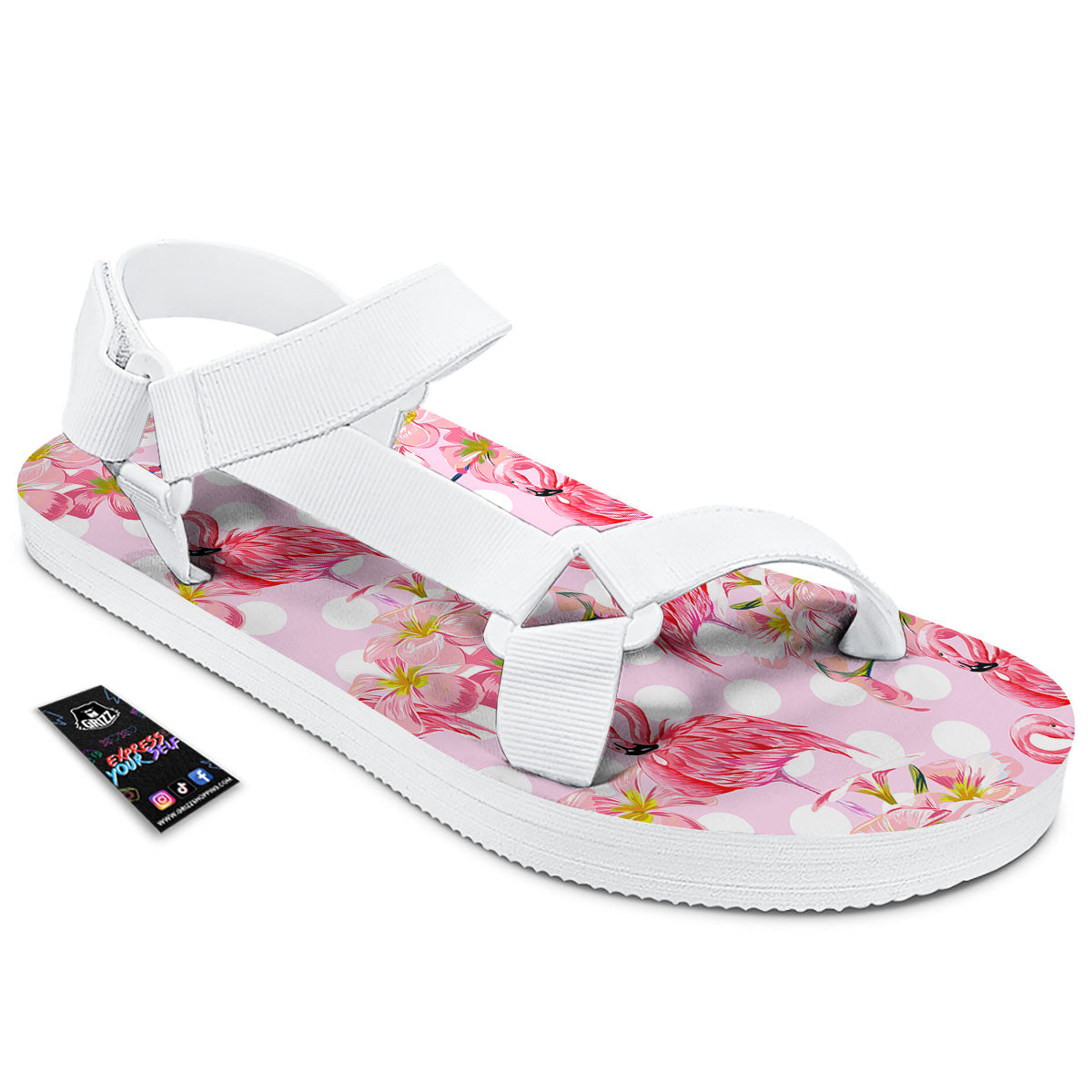 Flamingo Pink Polka Print Pattern White Open Toe Sandals-grizzshop