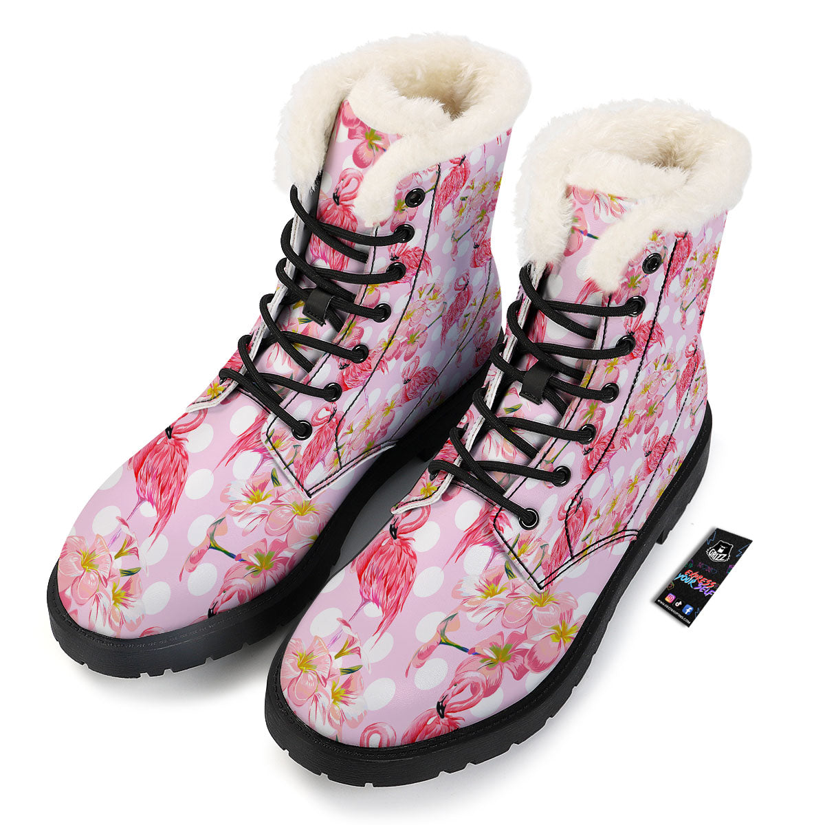 Flamingo Pink Polka Print Pattern Winter Boots-grizzshop