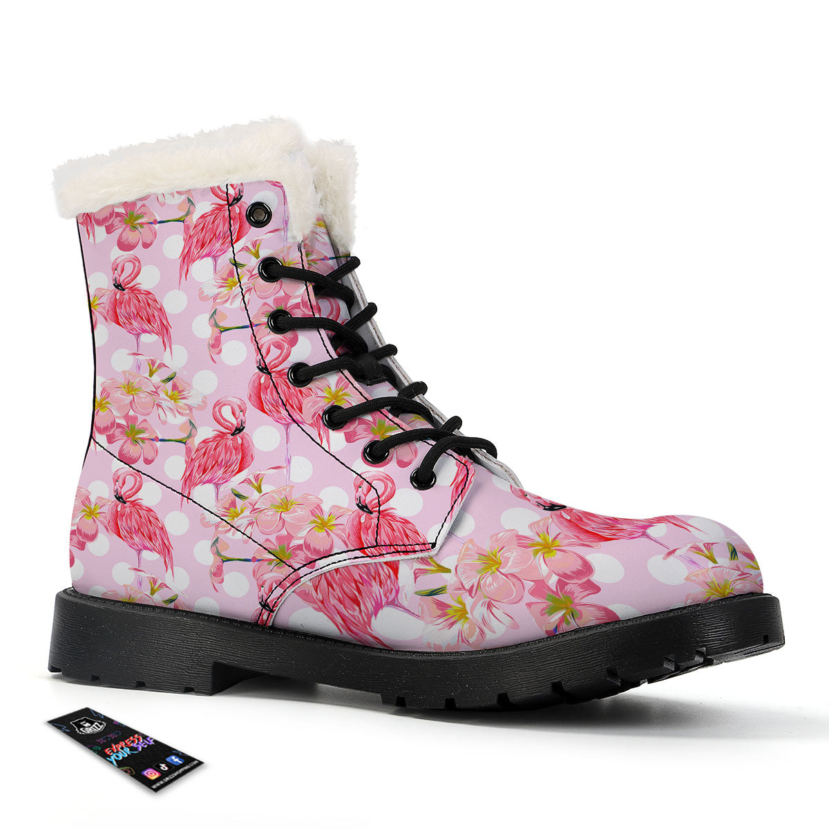Flamingo Pink Polka Print Pattern Winter Boots-grizzshop