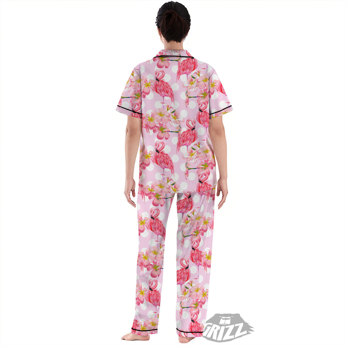 Flamingo Pink Polka Print Pattern Women's Pajamas Set-grizzshop