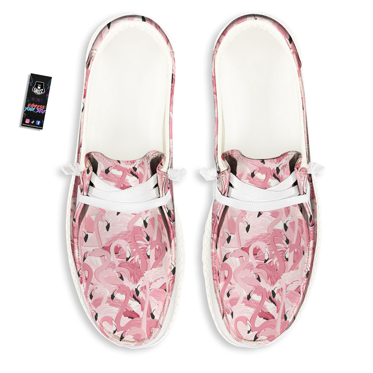 Flamingo Pink Print Pattern Black Loafers-grizzshop