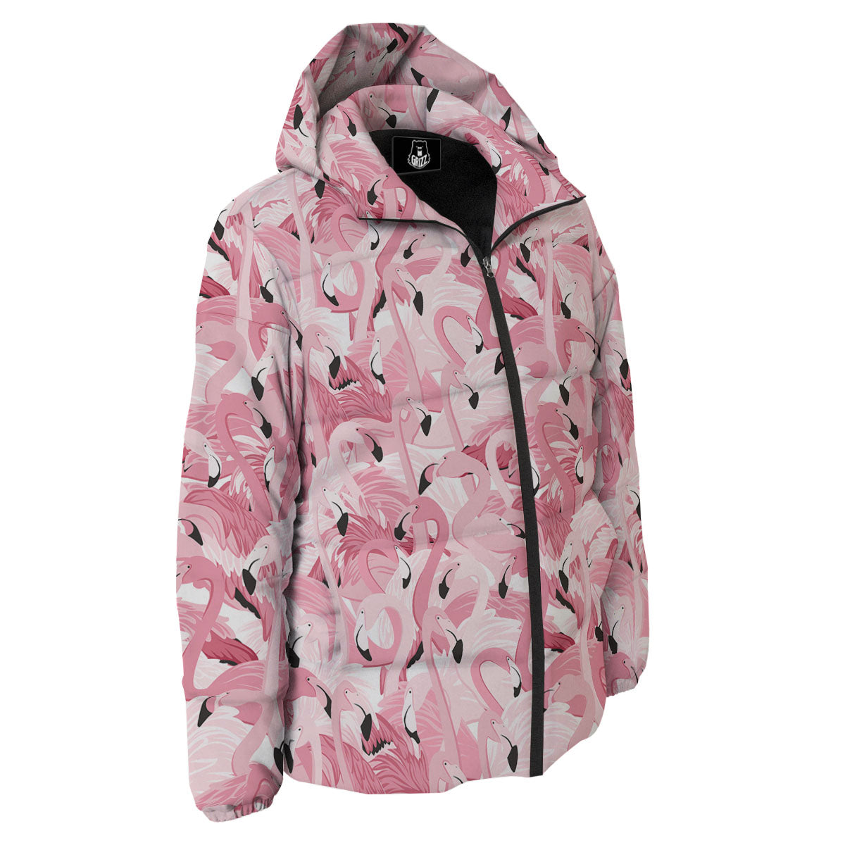 Flamingo Pink Print Pattern Down Jacket-grizzshop