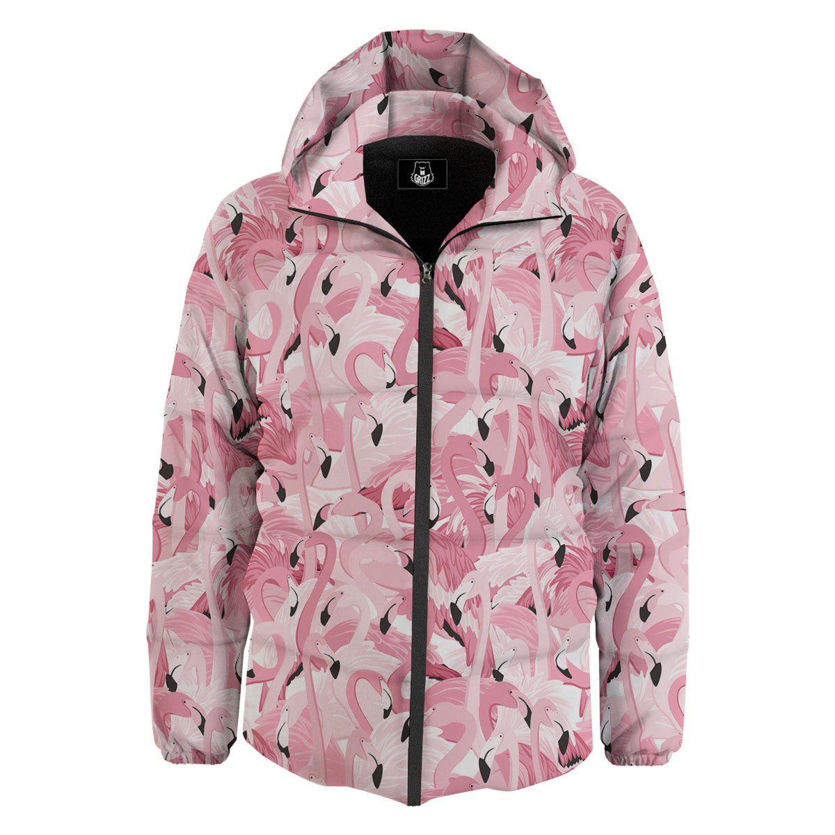 Flamingo Pink Print Pattern Down Jacket-grizzshop