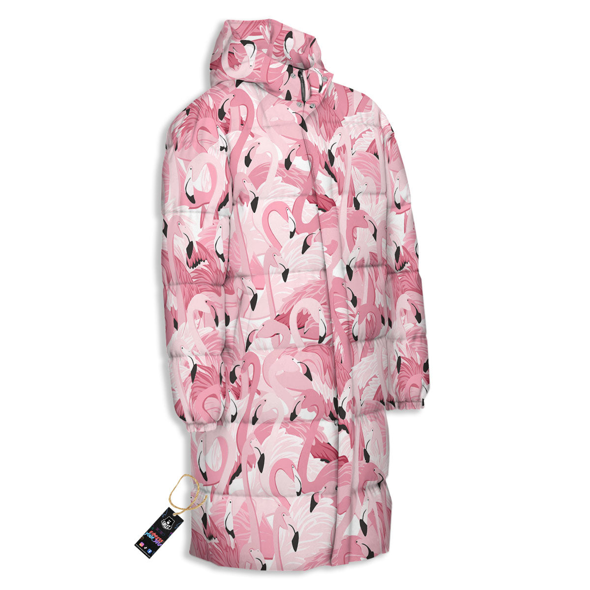 Flamingo Pink Print Pattern Long Down Jacket-grizzshop