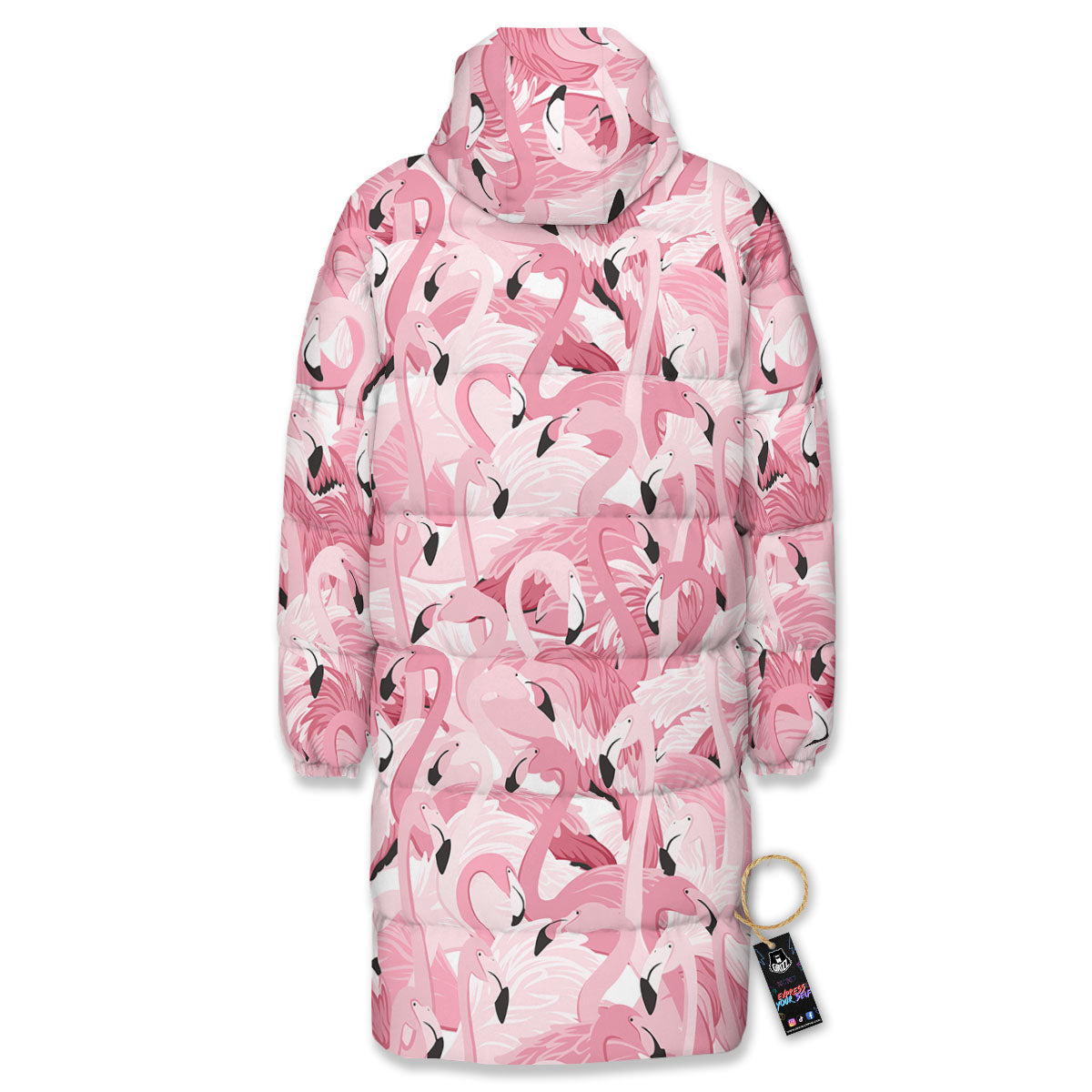 Flamingo Pink Print Pattern Long Down Jacket-grizzshop