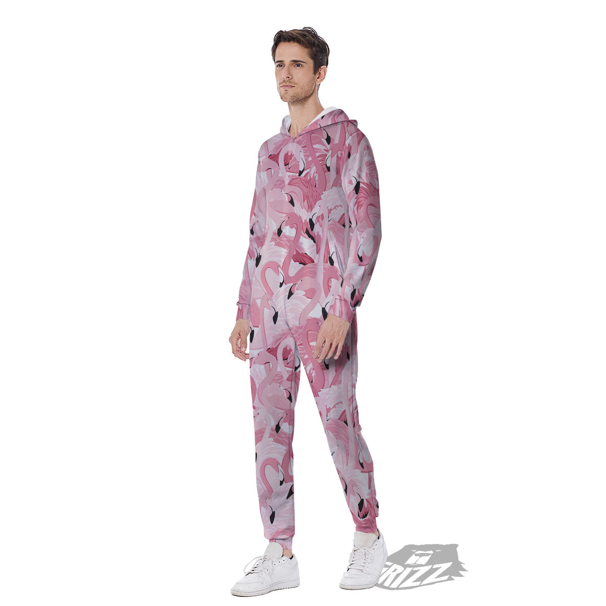 Flamingo Pink Print Pattern Men's Jumpsuit-grizzshop