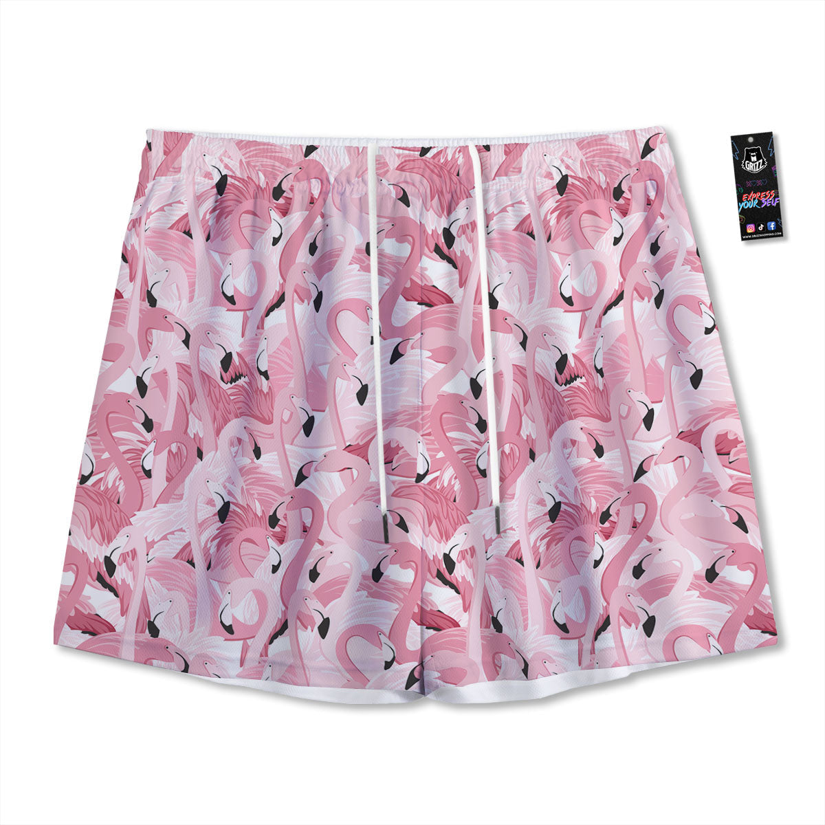 Flamingo Pink Print Pattern Mesh Shorts-grizzshop