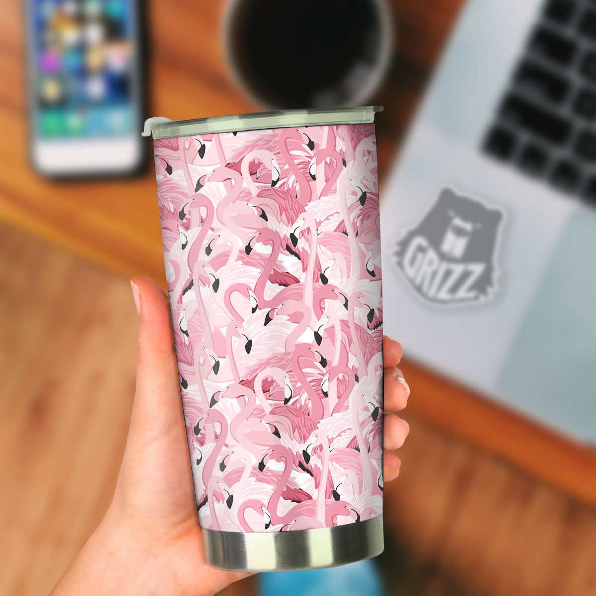 Flamingo Pink Print Pattern Tumbler-grizzshop