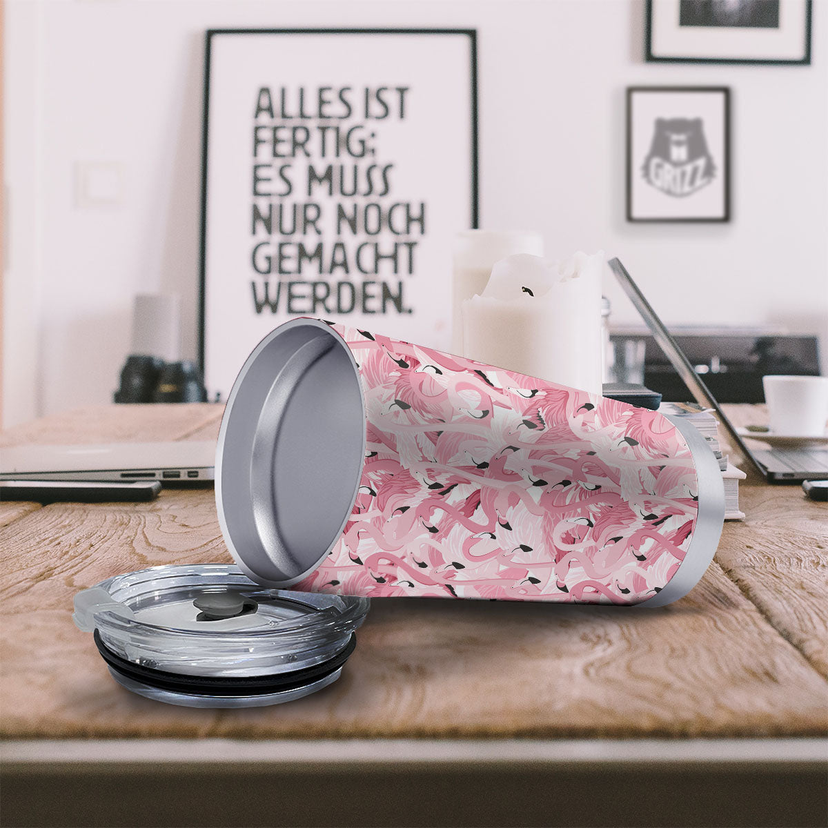 Flamingo Pink Print Pattern Tumbler-grizzshop