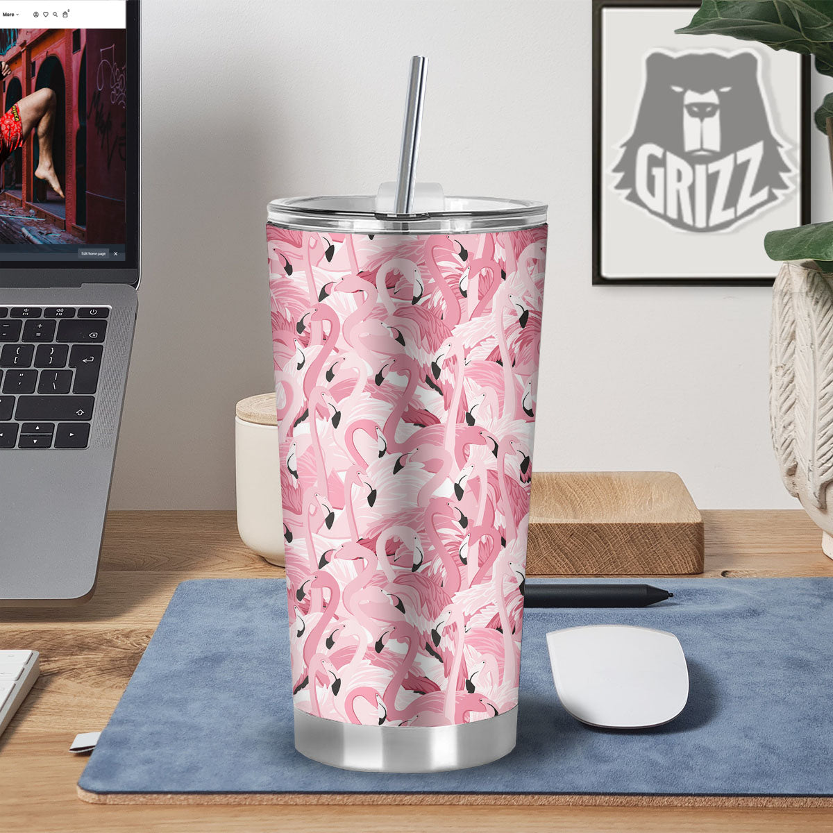 Flamingo Pink Print Pattern Tumbler-grizzshop