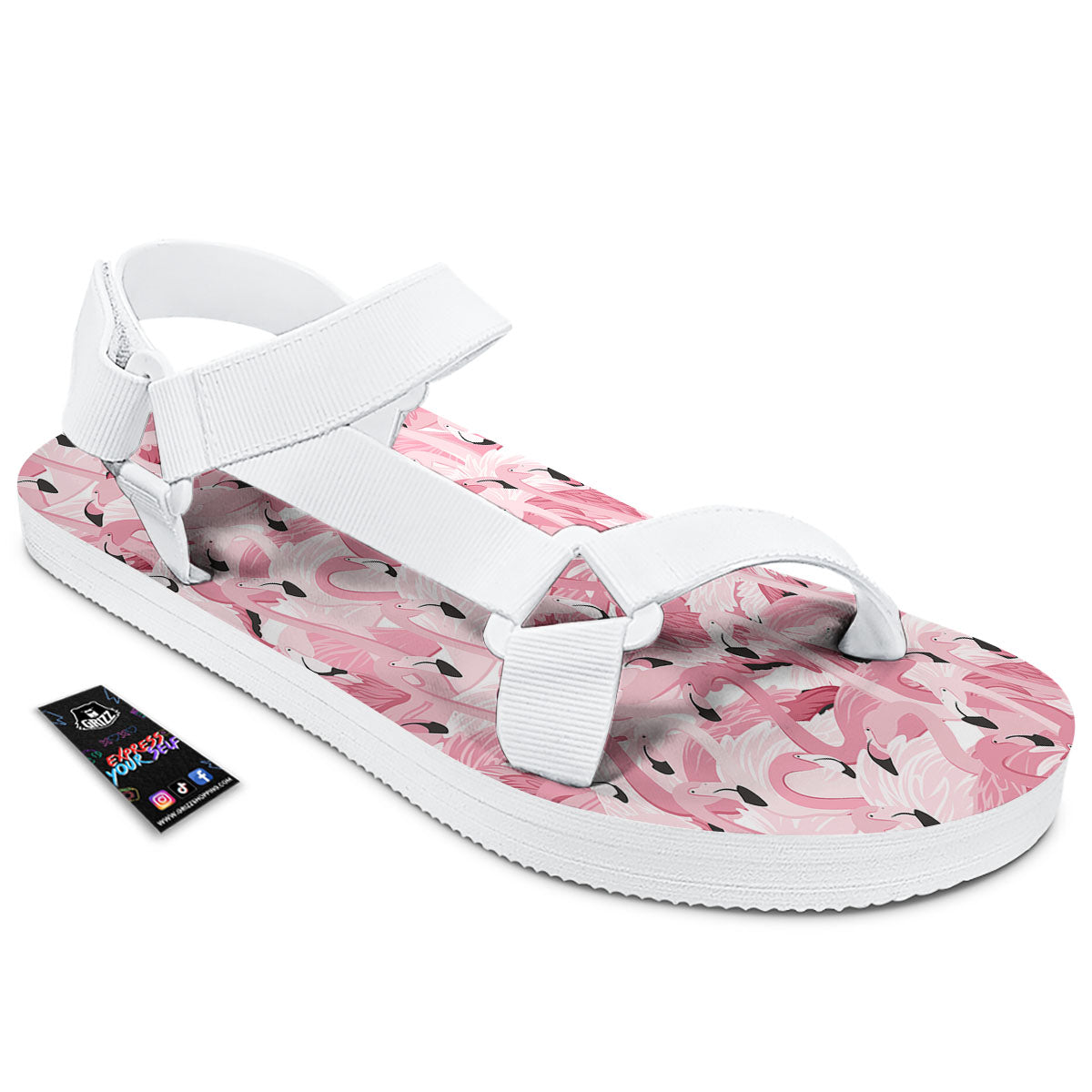 Flamingo Pink Print Pattern White Open Toe Sandals-grizzshop