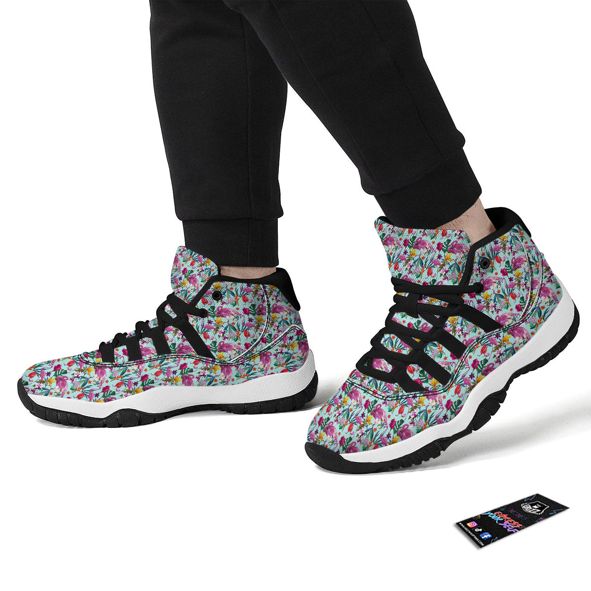 Flamingo Tropical Colorful Print Black Bball Shoes-grizzshop