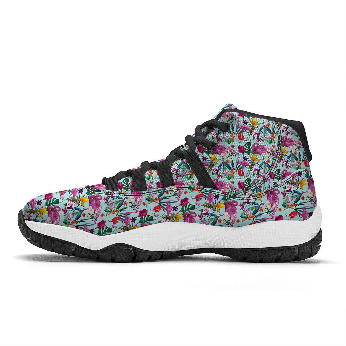 Flamingo Tropical Colorful Print Black Bball Shoes-grizzshop