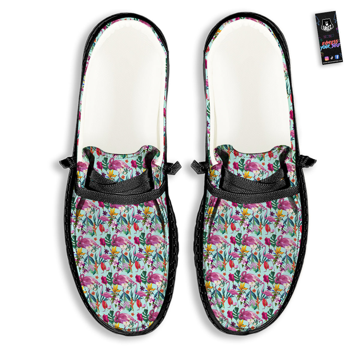 Flamingo Tropical Colorful Print Black Loafers-grizzshop