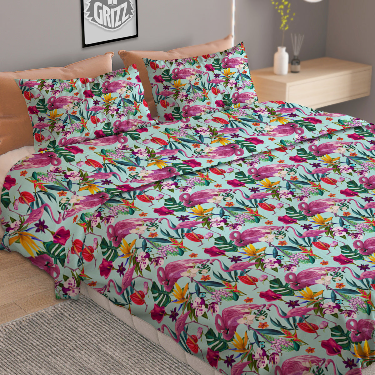 Flamingo Tropical Colorful Print Duvet Cover Bedding Set-grizzshop