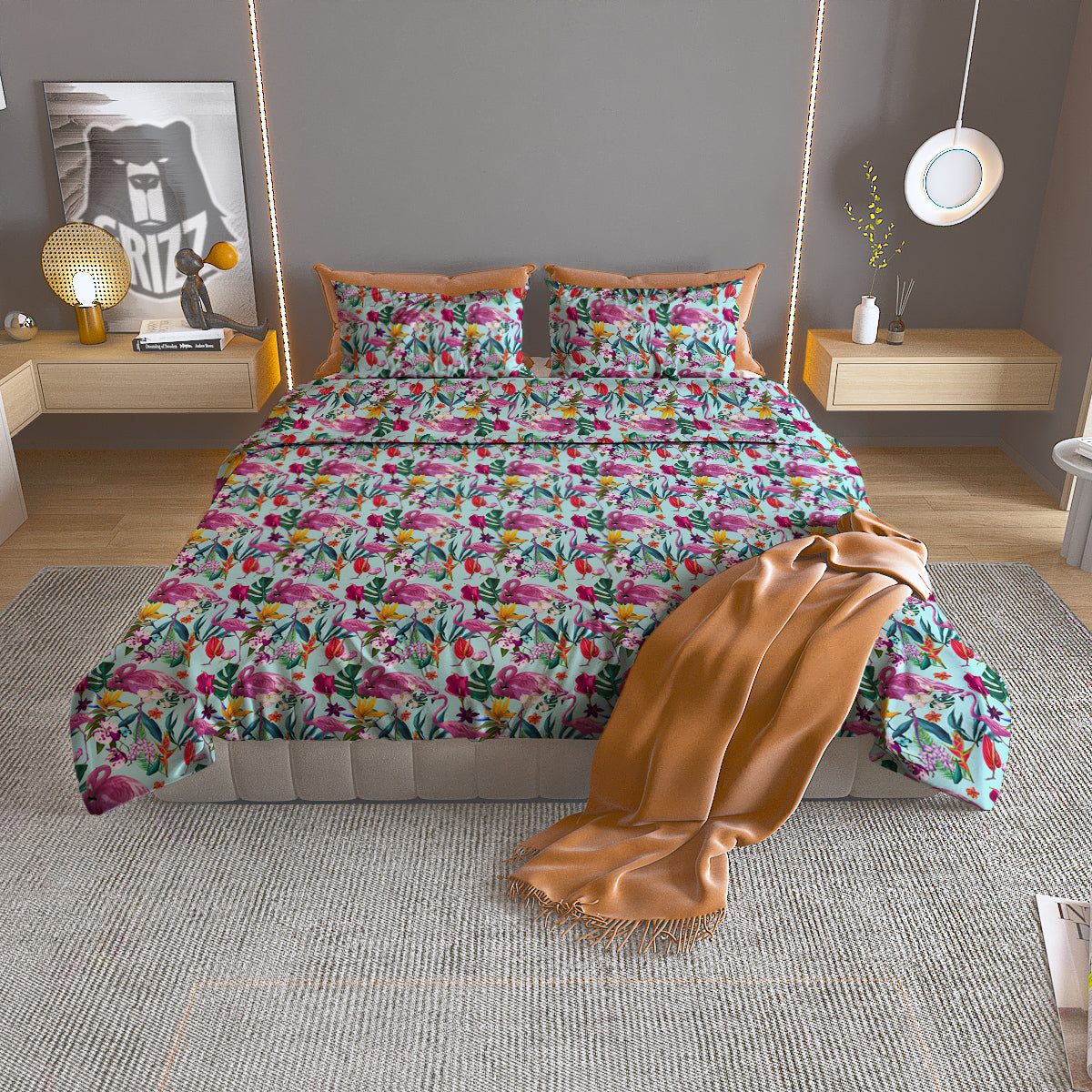 Flower Jeans Denim Print Pattern Duvet Cover Bedding Set