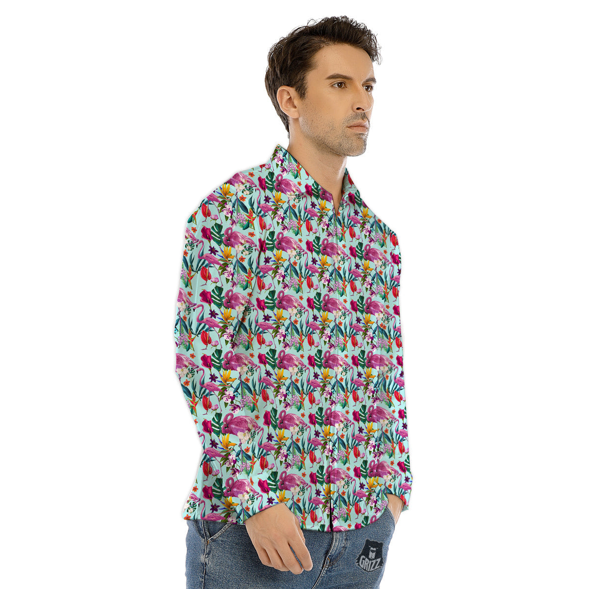 Flamingo Tropical Colorful Print Men's Dress Shirts-grizzshop