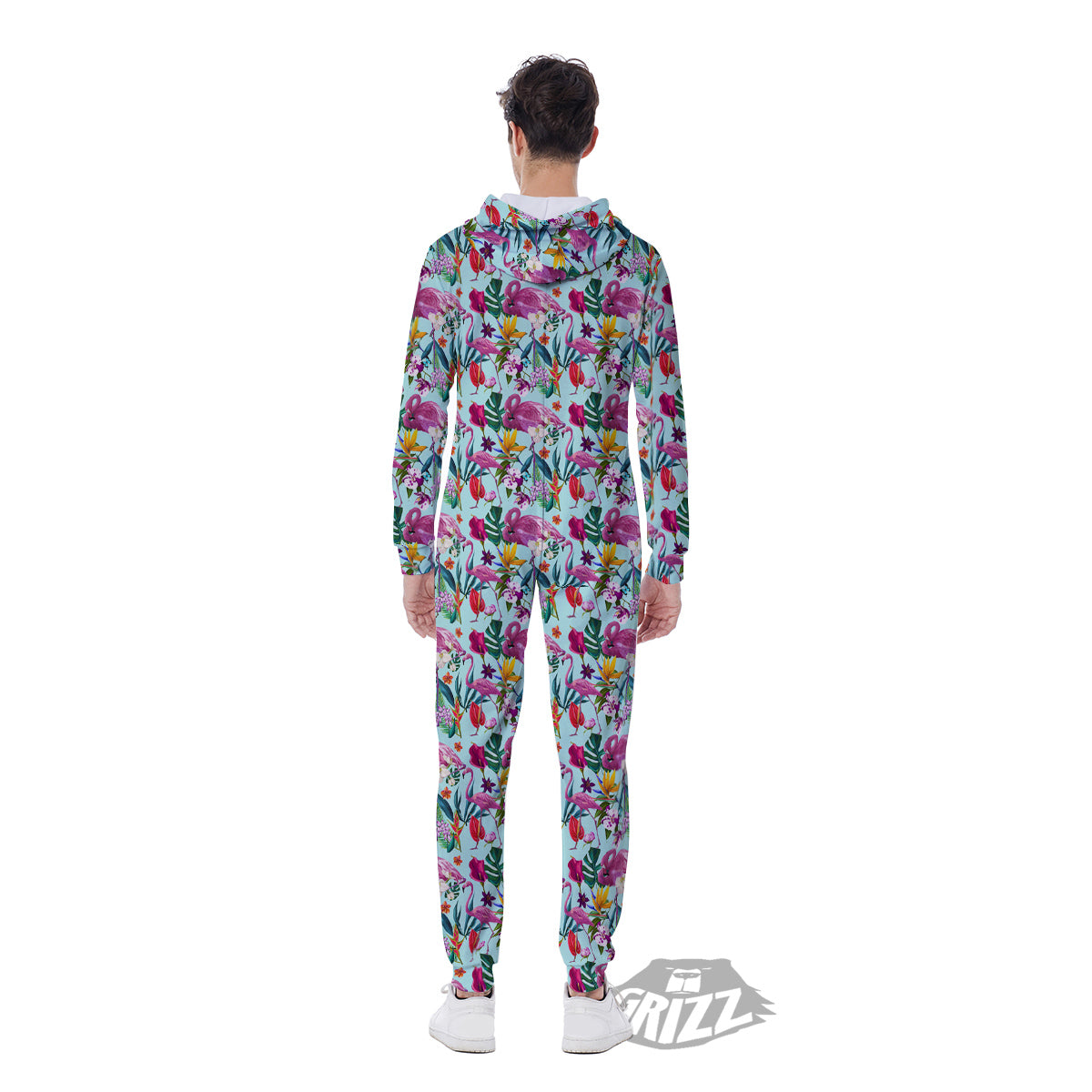Flamingo Tropical Colorful Print Men's Jumpsuit-grizzshop