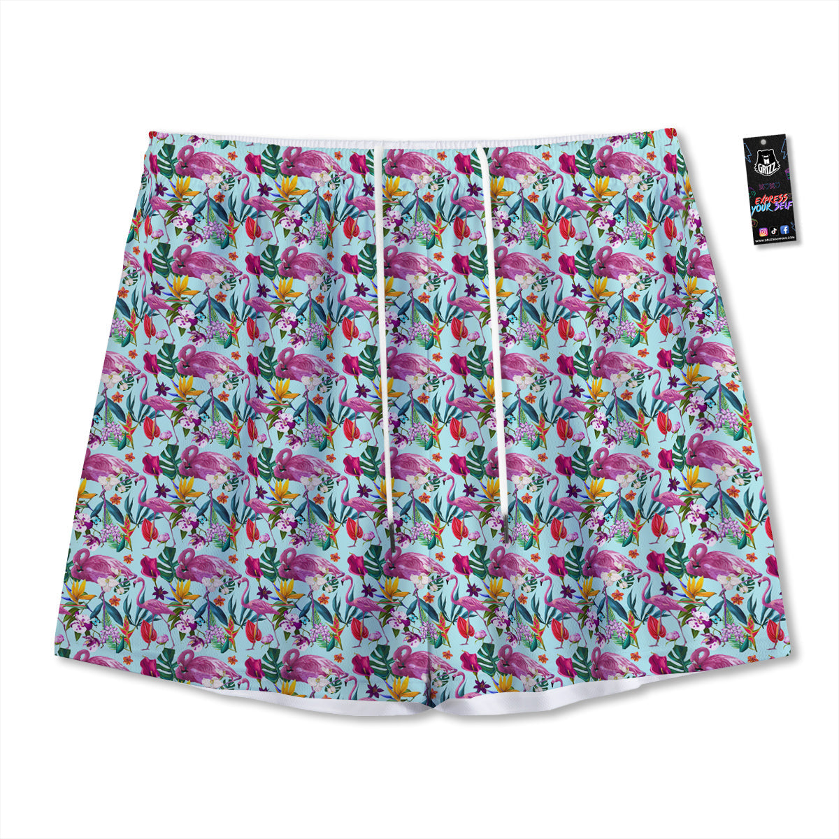 Flamingo Tropical Colorful Print Mesh Shorts-grizzshop