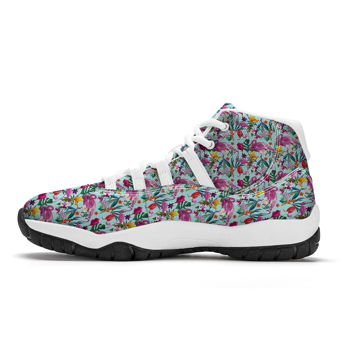 Flamingo Tropical Colorful Print White Bball Shoes-grizzshop