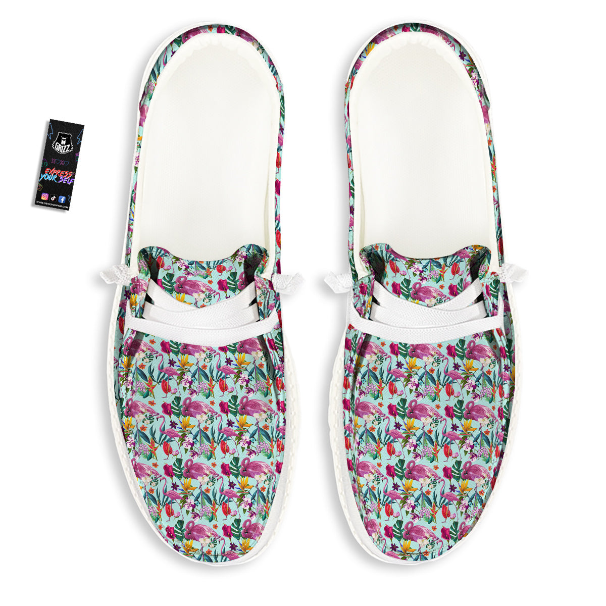 Flamingo Tropical Colorful Print White Loafers-grizzshop
