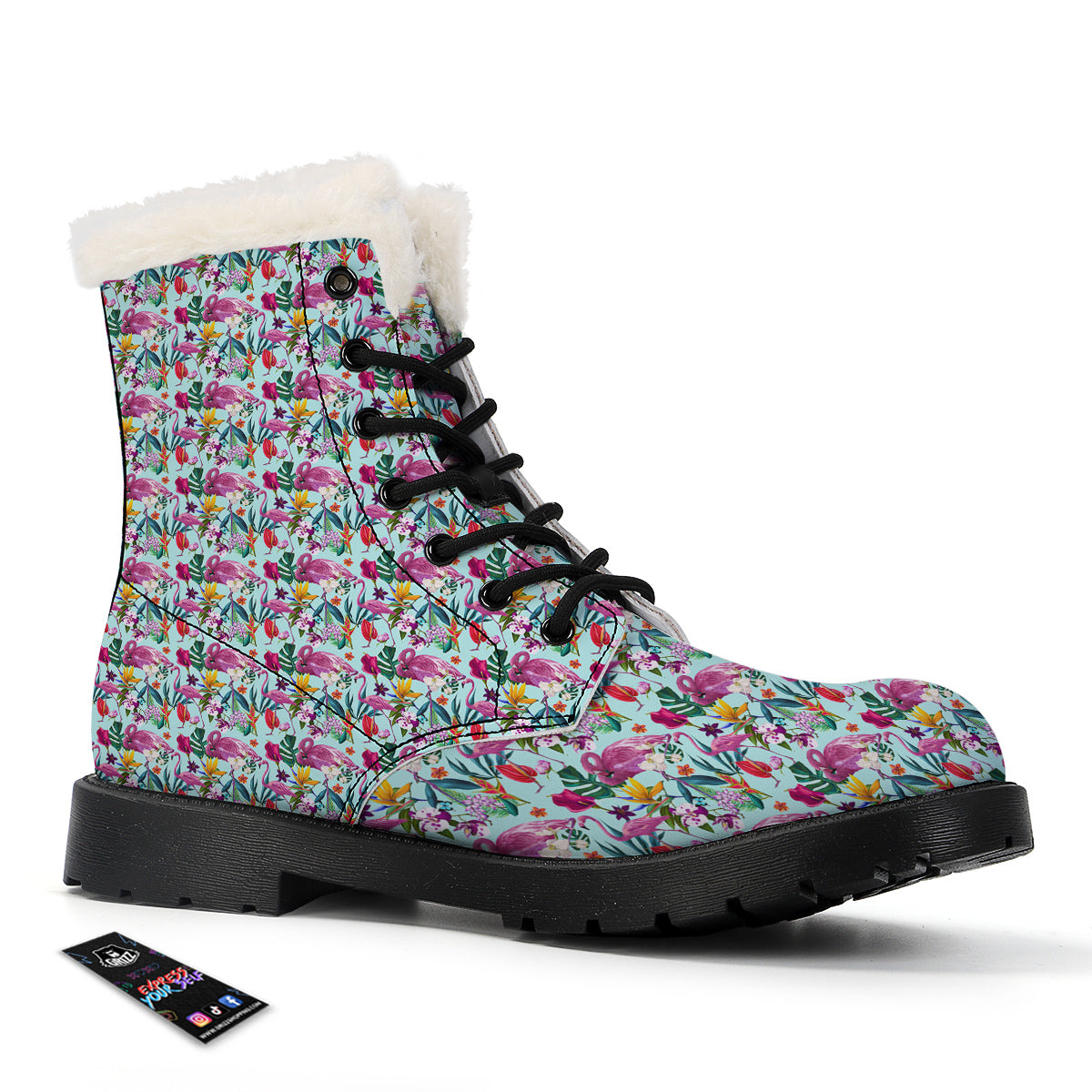 Flamingo Tropical Colorful Print Winter Boots-grizzshop