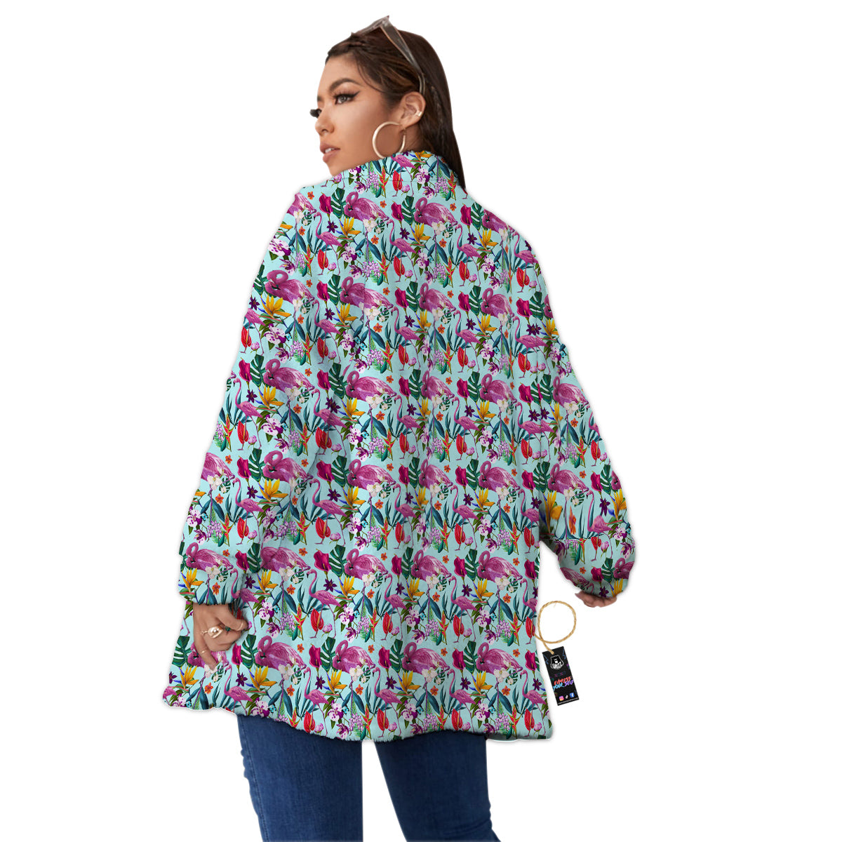 Flamingo Tropical Colorful Print Women's Sherpa Jacket-grizzshop