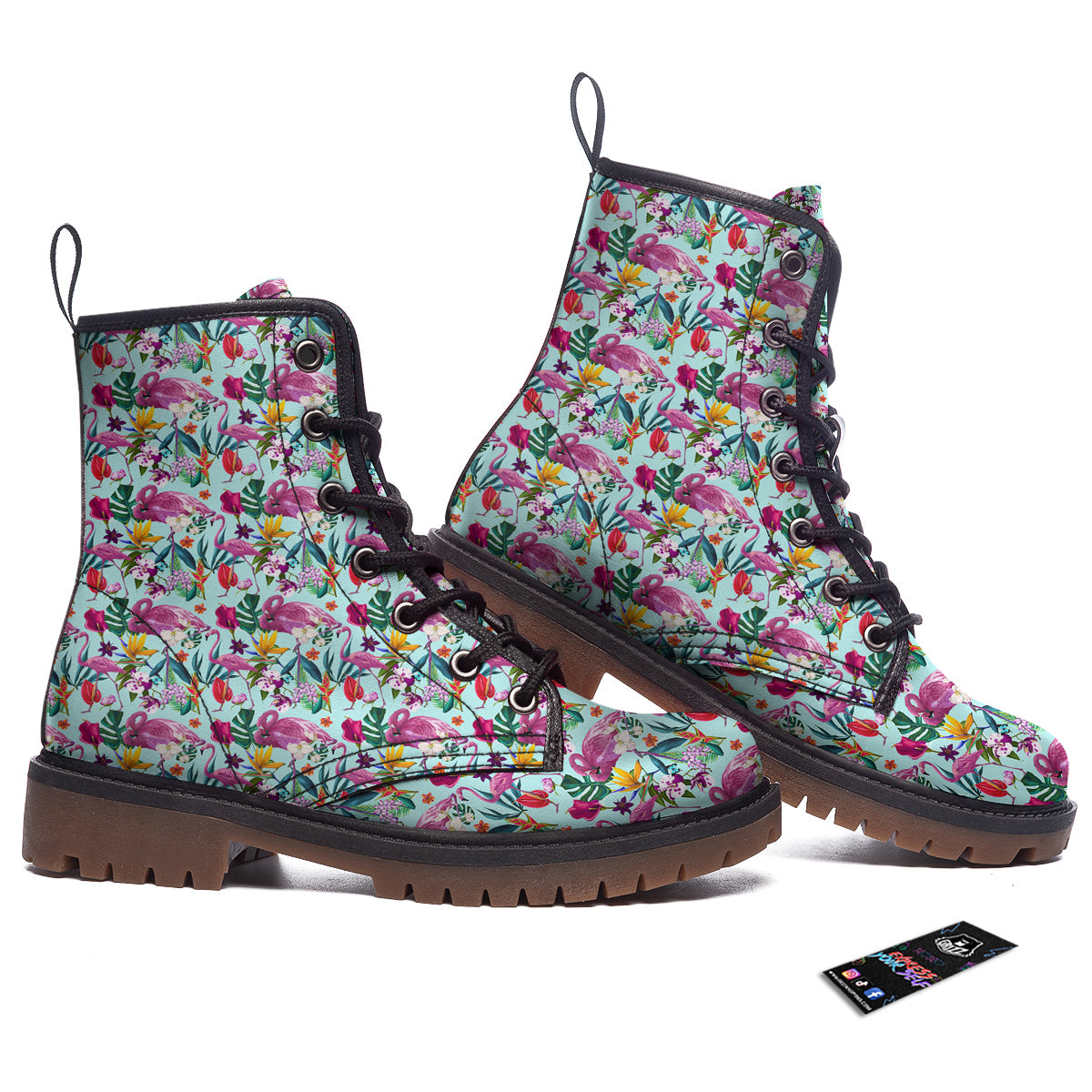 Flamingo Tropical Colorful Print Work Boots-grizzshop