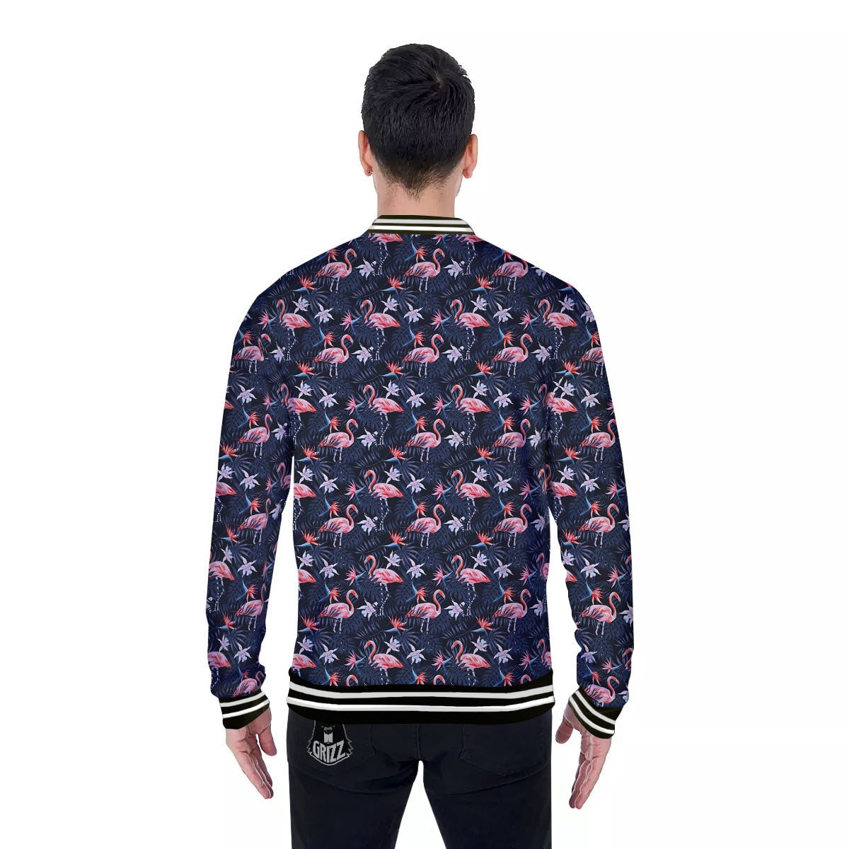 Flamingo Tropical Dark Print Pattern Baseball Jacket-grizzshop
