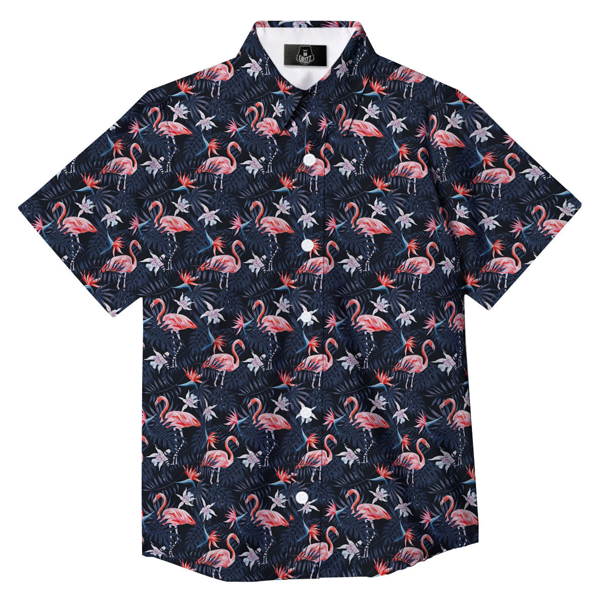 Flamingo Tropical Dark Print Pattern Button Up Shirt-grizzshop
