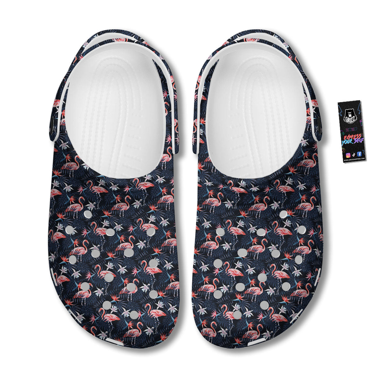 Flamingo Tropical Dark Print Pattern Clog-grizzshop