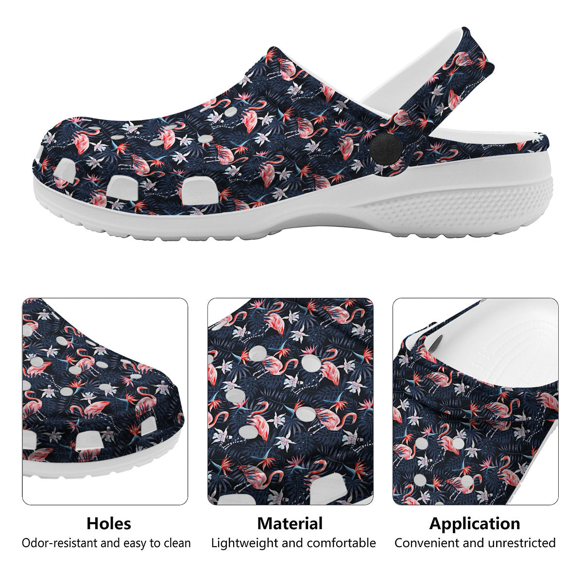 Flamingo Tropical Dark Print Pattern Clog-grizzshop