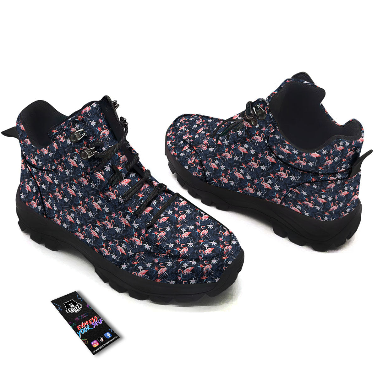Flamingo Tropical Dark Print Pattern Hiking Shoes-grizzshop