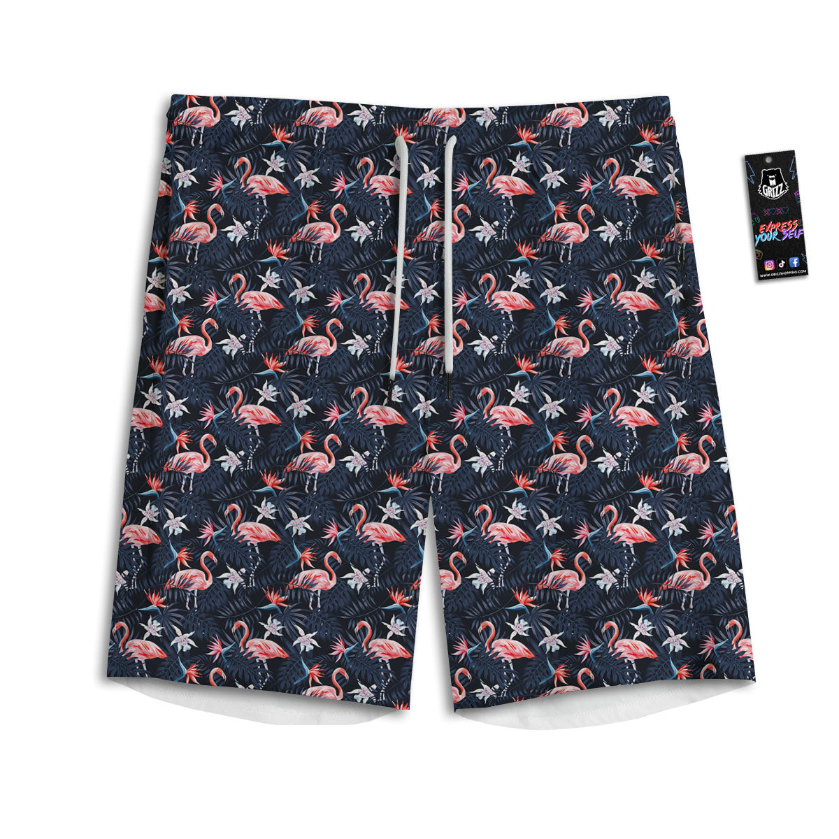 Flamingo Tropical Dark Print Pattern Men's Athletic Shorts-grizzshop