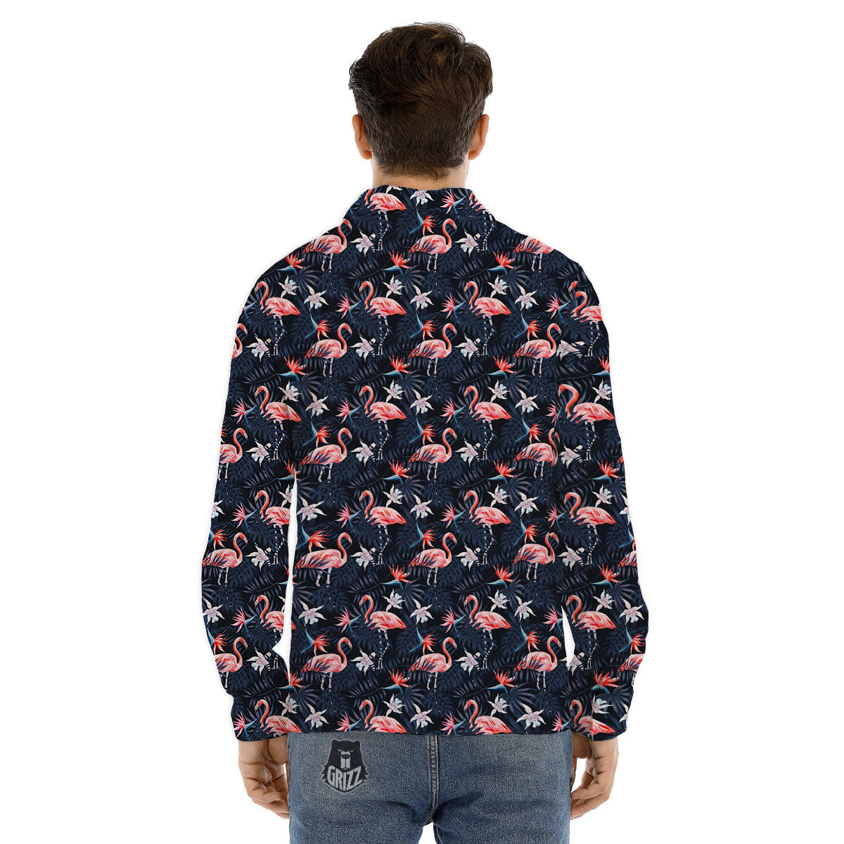 Flamingo Tropical Dark Print Pattern Men's Dress Shirts-grizzshop