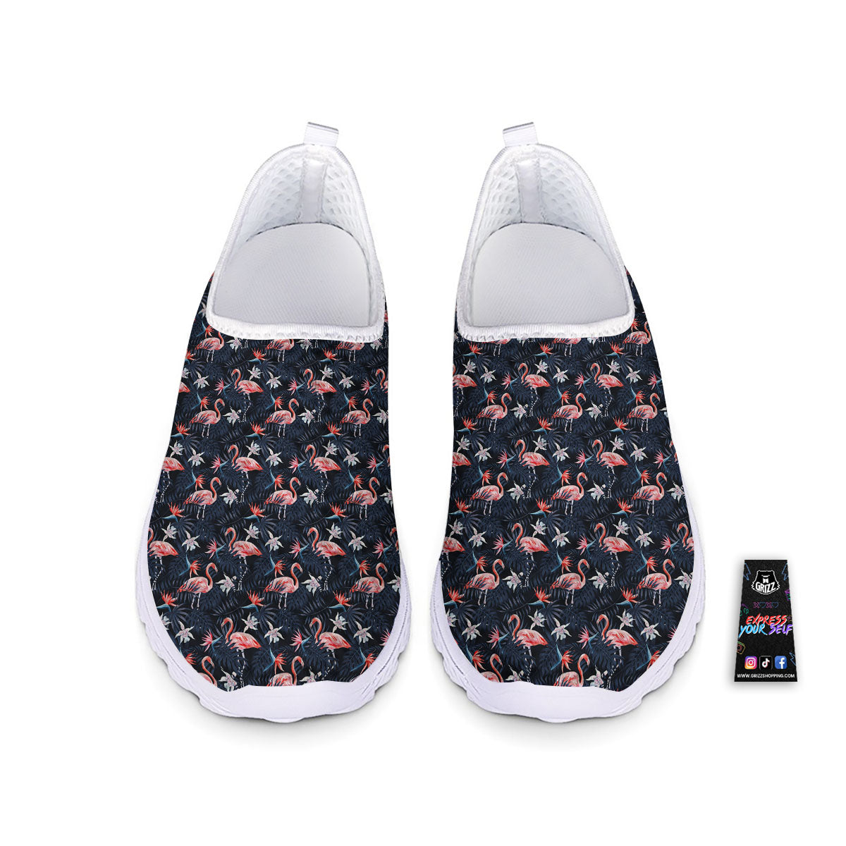 Flamingo Tropical Dark Print Pattern Nurse Shoes-grizzshop