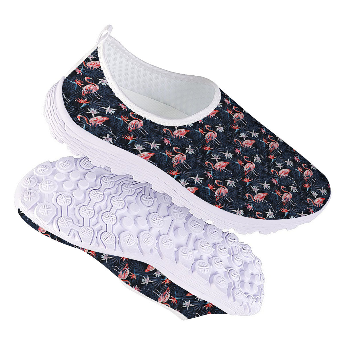 Flamingo Tropical Dark Print Pattern Nurse Shoes-grizzshop