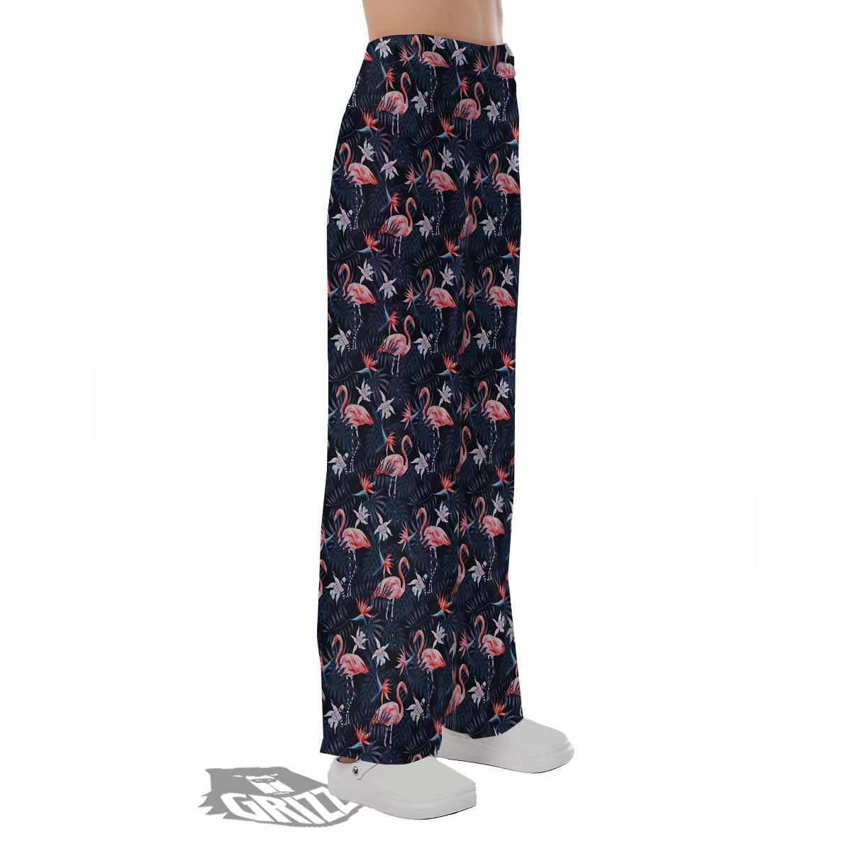 Flamingo Tropical Dark Print Pattern Pajama Pants-grizzshop